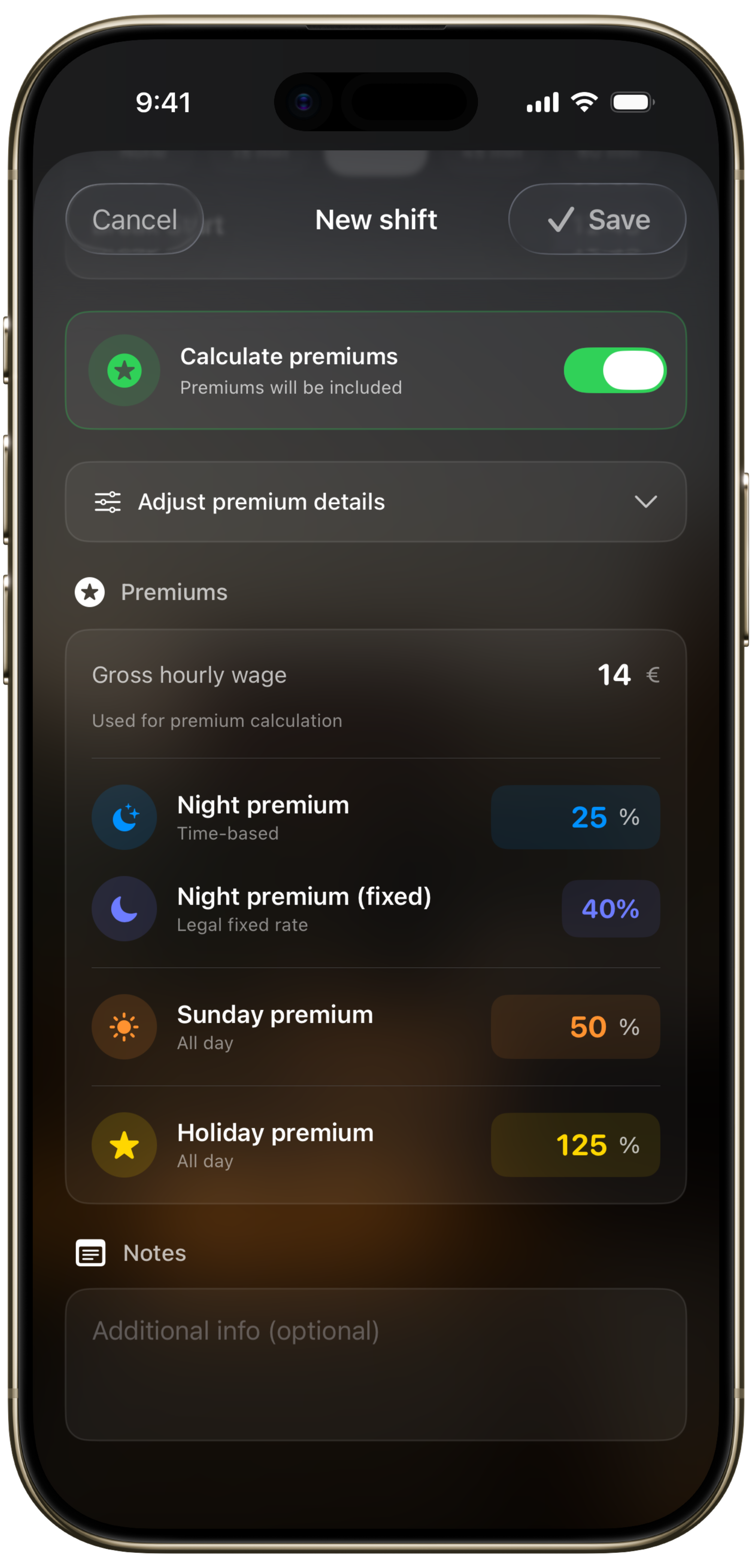 ShiftTap Zuschläge auf dem iPhone