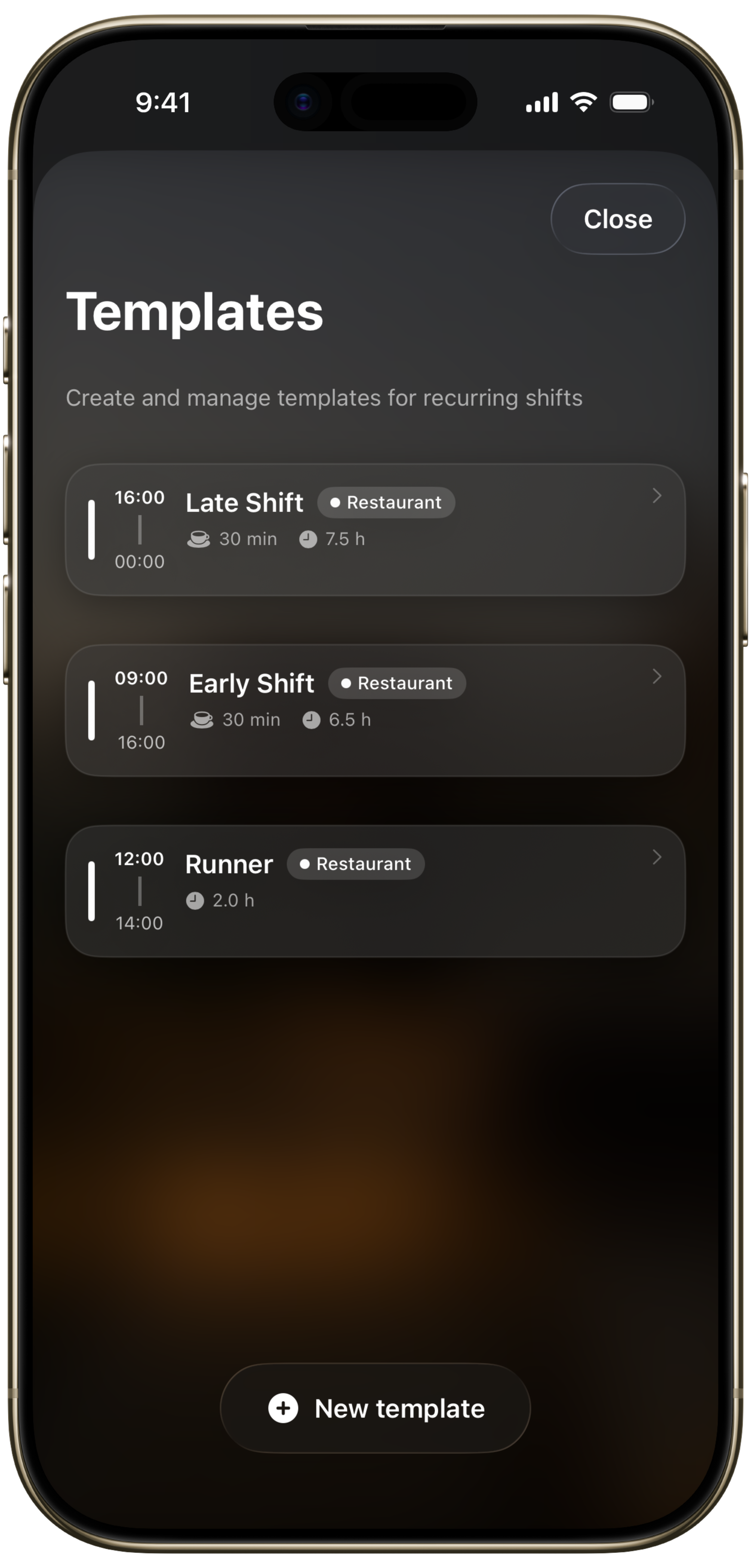 ShiftTap Schichtvorlagen auf dem iPhone
